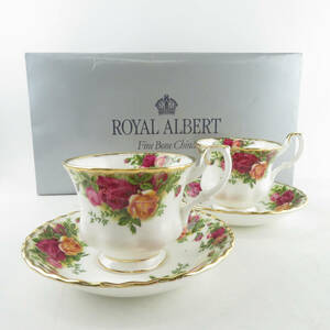 未使用 ROYAL ALBERT ロイヤルアルバート オールドカントリーローズ ティーカップ＆ソーサー 2客 ペア ティー コーヒー 紅茶 英国 SU5989D