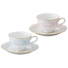 【特価商品】Noritake ノリタケ カップ & ソーサー ( 色変り ペアセット ) ( コーヒー ティー 兼用) 220cc レースウッドゴールド 2客 ブルー ・ ピンク ファインポーセレン Y6578A/1507-14