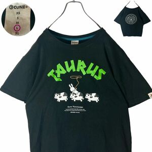 CUNEキューン カウボーイうさぎ ビッグプリント ブラックTシャツ ゆったり