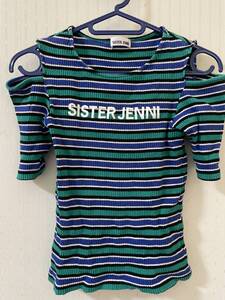 SISTER JENNI 肩出し ボーダー半袖 Tシャツ グリーン ブルー 夏用 女の子 150 服 かわいい 子供 ジェニー ジェニィ 即決時送料無料