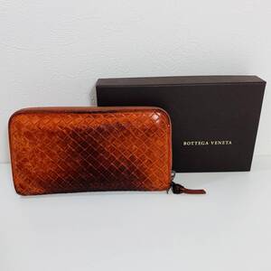 BOTTEGA VENETA ボッテガヴェネタ 長財布 ラウンドファスナー オレンジ USED品 231125 Wa （YM)