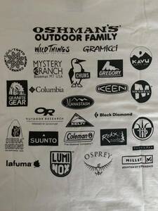 OSHMAN’S OUTDOOR FAMILY Tシャツ Mサイズ アウトドアブランドロゴ 中古 オッシュマンズ KEEN gramicci gregory wildthings 他 キャンプ