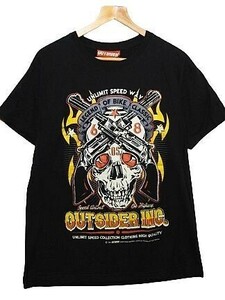 OUTSIDER アメリカンバイク 半袖Tシャツ ハーレー スカルデザイン アメカジ アメリカン 黒 メンズ Lサイズ ■L27897SSA24-50-3