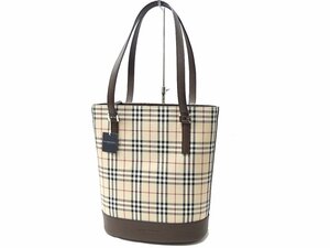 箱付【未使用タグ付】バーバリー/BURBERRY ノバチェック レザー トートバッグ ベージュ ブラウン