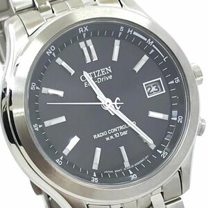 美品 CITIZEN シチズン Eco-Drive エコドライブ 腕時計 H415-S045495 電波ソーラー アナログ ラウンド ブラック シルバー 動作確認済み