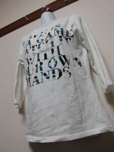 assk6-542☆ZARA COLLECTION　七分袖Tシャツ　トップス　丸首　プリントTシャツ　白　Lサイズ　綿混素材