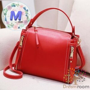 classic デザインステッチ レザー バケツBAG 【レッド M】 革 ハンドバッグ 海外セレブ K-073-2