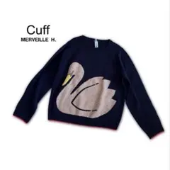 cuff / メルベイユアッシュ スワン柄インターシャニット ウール ネイビー