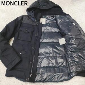 定価24万●MONCLER モンクレール REPUBLIQUE リパブリック ダウンジャケット ブルゾン 切り替え ウール フード ネイビー メンズ