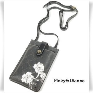 新品1円～★PINKY&DIANNE ピンキー＆ダイアン レディース レザー フラワーペイント スマホショルダー バッグ ブラック 黒 女性用◆S1045◆