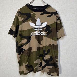 アディダス　半袖Tシャツ　トレフォイルロゴ　デカロゴ　迷彩　カモフラ74 古着　入手困難　激レア　希少 人気　ビッグロゴ　カーキー