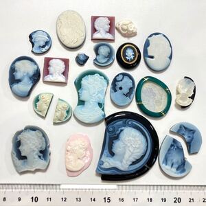 1円〜!!大欠け!!◯ジャンク品カメオおまとめ73.1g◯d 365.5ct cameo stone 割れ 欠け 彫刻 貴婦人 ブローチ ストーン コンクシェル w1マ20