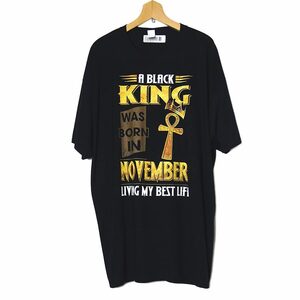 新品 tシャツ FRUIT OF THE LOOM エジプト十字に王冠 KING プリントTシャツ 黒色 半袖 メンズ 大きいサイズ 2XL ティーシャツ tee