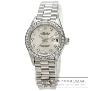 ROLEX ロレックス 69136G デイトジャスト 10P ベゼル ダイヤモンド 腕時計 プラチナ PT ダイヤモンド レディース 中古