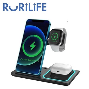 スマホ 充電器 ワイヤレス RURILIFE 3in1 折りたたみ式 ワイヤレス充電器 置くだけ ワイヤレス 置くだけ充電器 スマホスタンド