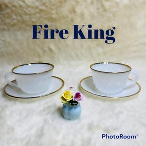 Fire King ファイヤーキング ゴールドリム シェル カップ&ソーサー 2組　　アメリカンビンテージ