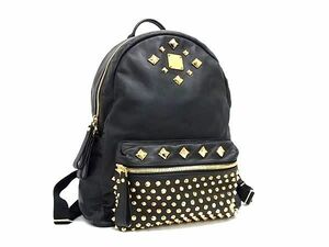 1円 ■美品■ MCM エムシーエム レザー スタッズ リュックサック バックパック デイパック レディース ブラック系 BK3562