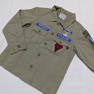 ☆WH28 ALPHA INDUSTRIES アルファインダストリーズ 子供 キッズ 130 男の子 男子 長袖 シャツ カーキ ベージュ カジュアル