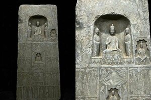 ■観心・時代旧蔵■C8549北魏時代 青石仏碑 青石細工彫刻★仏教古美術★仏像★細密細工★廃寺旧蔵★廃寺買出品