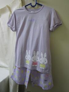 未使用 Miffy ミッフィー パフスリーブ 総柄6分丈パンツ ステテコ パジャマ パジャテコ 150 パープル