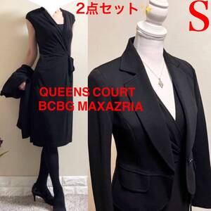 S スーツ！クイーンズコートジャケット　BCBG MAXAZRIA ワンピース　スタイル美人スーツ 黒　ブラック