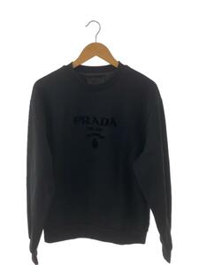 PRADA◆22SS/テクニカルコットン/ワッペンロゴクルーネックスウェット/M/コットン/BLK/S221