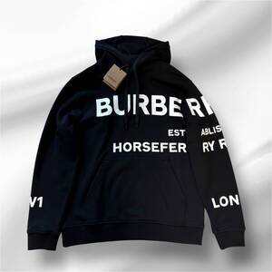 【新品未使用タグ付き】 BURBERRY バーバリー ロゴプリント フーディー　パーカー ブラック　XLサイズ