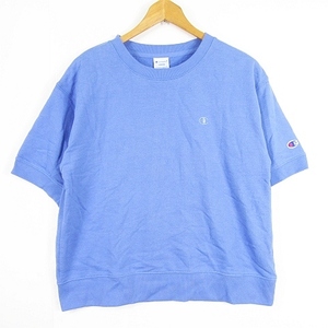 チャンピオン CHAMPION Tシャツ カットソー 半袖 綿 L ブルー ロゴ 刺繍 kz8114 レディース