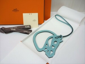 新品 HERMES エルメス レザー バッグチャーム パドックシュヴァル ブルーアトール スイフト アクセサリー 馬　a