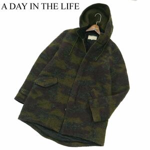 A DAY IN THE LIFE ユナイテッドアローズ 秋冬 ウール★ カモフラ 迷彩 総柄 フーディー 中綿 モッズ コート Sz.L　メンズ　A3T13012_B#N