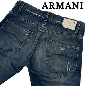 ARMANI JEANS アルマーニ ジーンズ W31 (約86cm　W34相当) ダメージ加工 イーグル モチーフ メタルプレート パンツ メンズ ジーンズ