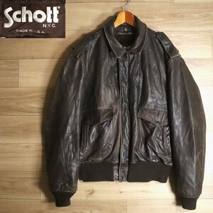 ?2K/Y8.12-3　USA製　SCHOTT　ショット　A-2　レザーフライトジャケット　本革　レザージャケット　革ジャン　皮ジャン　ブルゾン　48