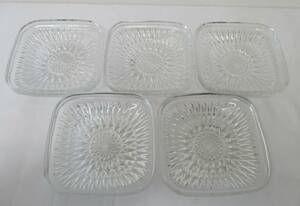 昭和レトロ ガラス製 小皿 5客 カットガラス