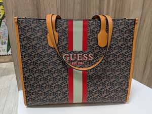 GUESS ゲス トートバッグ シルバーナブラウンマルチ PVC レディース 大容量 中古美品◆24850