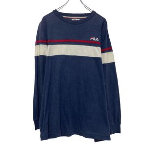 FILA プリント スウェット トレーナー フィラ L ネイビー 薄手 古着卸 アメリカ仕入 a609-5580