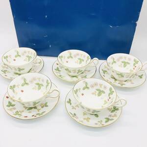 保管品 Wedgwood ウェッジウッド ワイルドストロベリー カップ ＆ ソーサー 5客 セット 西洋 食器 コップ ティーカップ コーヒーカップ