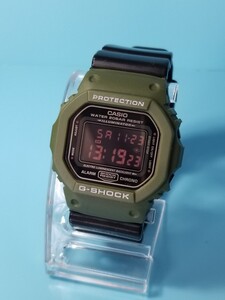 06 G-SHOCK DW-5600MS-1JF 稼働良品 ベゼル交換 　カーキグリーン ブラック 反転液晶 CASIO　 (検索キー ジャンク セット まとめ 同梱)