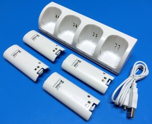 Wii ダブルリモコンチャージスタンド4連(ホワイト)（電池パック4個付属）