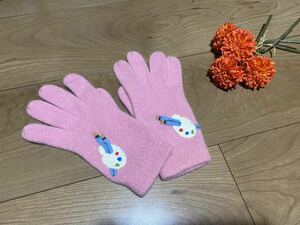 新品あったか♪可愛いモチーフのニット手袋☆絵筆とパレットのパッチワーク付き☆ピンク色ウール毛糸女の子レディースニットグローブ防寒具