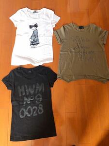 美品まとめ売り！HWM含む半袖Tシャツまとめて3点セットS♪白黒&GrandTableカーキ系