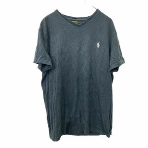 Polo Ralph Lauren 刺繍 半袖 Tシャツ M ポロラルフローレン ブラック Vネック 古着卸 アメリカ仕入 t2405-3058