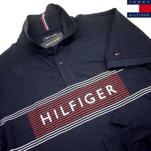 新品 トミーヒルフィガー 100％コットン 刺繍ロゴ ポロシャツ (L) ネイビー ゴルフにも！TOMMY HILFIGER USAモデル /fa77