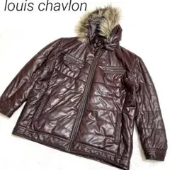 louis chavlonダークブラウンレザー風ジャケット　ファー付き帽子　5L