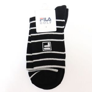 ●送料390円可能商品 フィラ ゴルフ FILA GOLF 新品 ロゴ入り ボーダー 靴下 ソックス 黒 27-29CM [780996BK1N-2527] 一 WEA★QWER