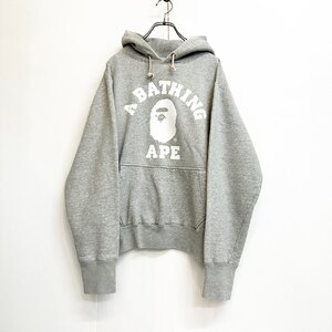 A BATHING APE ベイシング エイプ カレッジ ロゴ プリント スウェット パーカー グレー 霜降 Is10-48