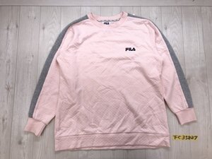 FILA フィラ レディース ロゴ刺繍 ライン入り トレーナー ルームウェア 大きいサイズ LL ピンクグレー