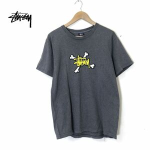 G2717-D◆ 00s USA製 old stussy オールド ステューシー 半袖Tシャツ カットソー プリント ロゴ ◆ sizeM グレー系 コットン100