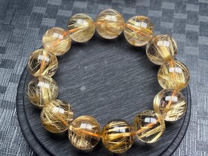 即決 0416J484 天然石★【80Aスモーキー黄金タイチンルチル】★ブレス 18-20mm（新品）