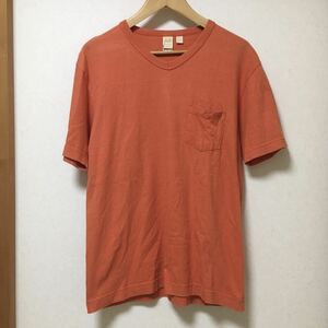 送料込 日本製 BARNS outfitters Vネック ポケット付き Tシャツ 2 M~Lほど USED バーンズ 無地 ポケT 半袖 アメカジ 古着 made in JAPAN