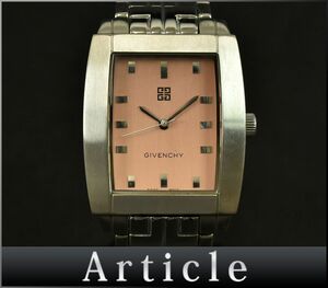 178285◆動作確認済 GIVENCHY ジバンシィ レディースウォッチ 腕時計 クォーツ KT.15.0 3針 アナログ スクエア SS ピンク シルバー/ D